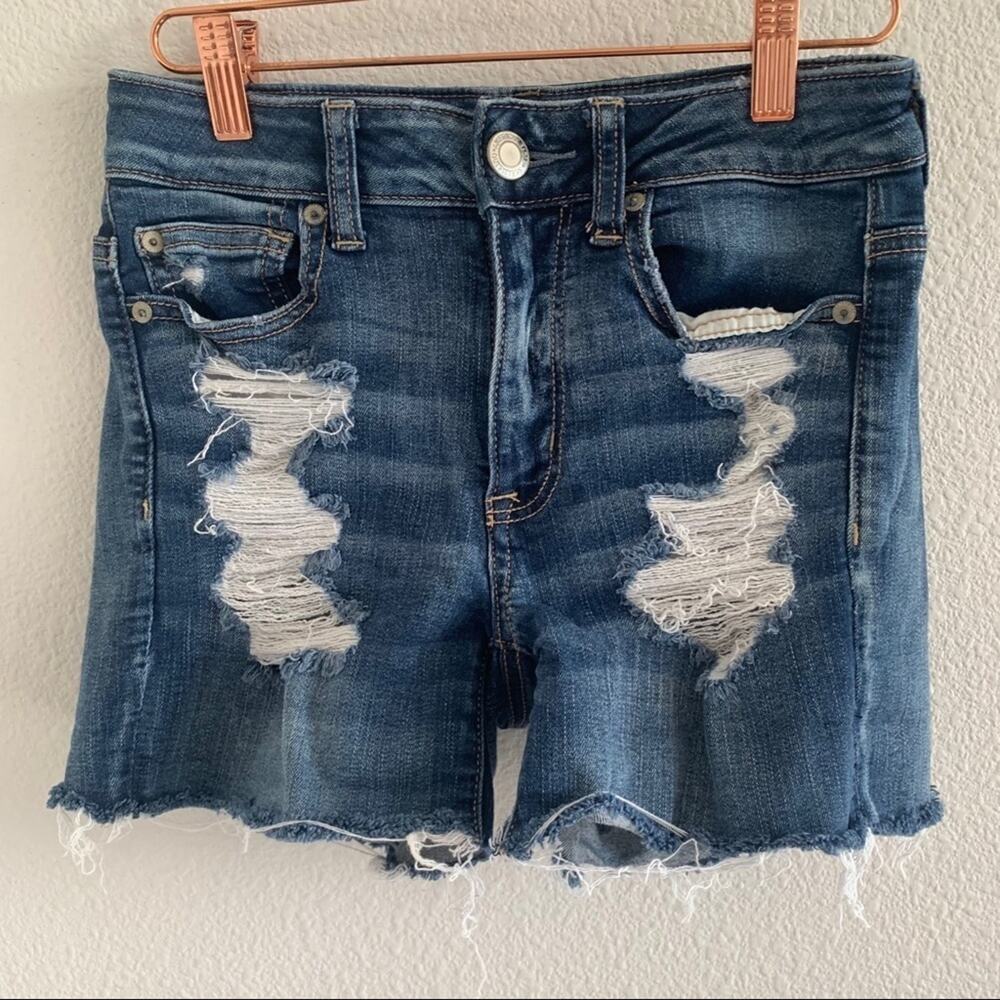 American Eagle Outfitters Distressed Hi-Rise Shortie Jean Shorts 2
